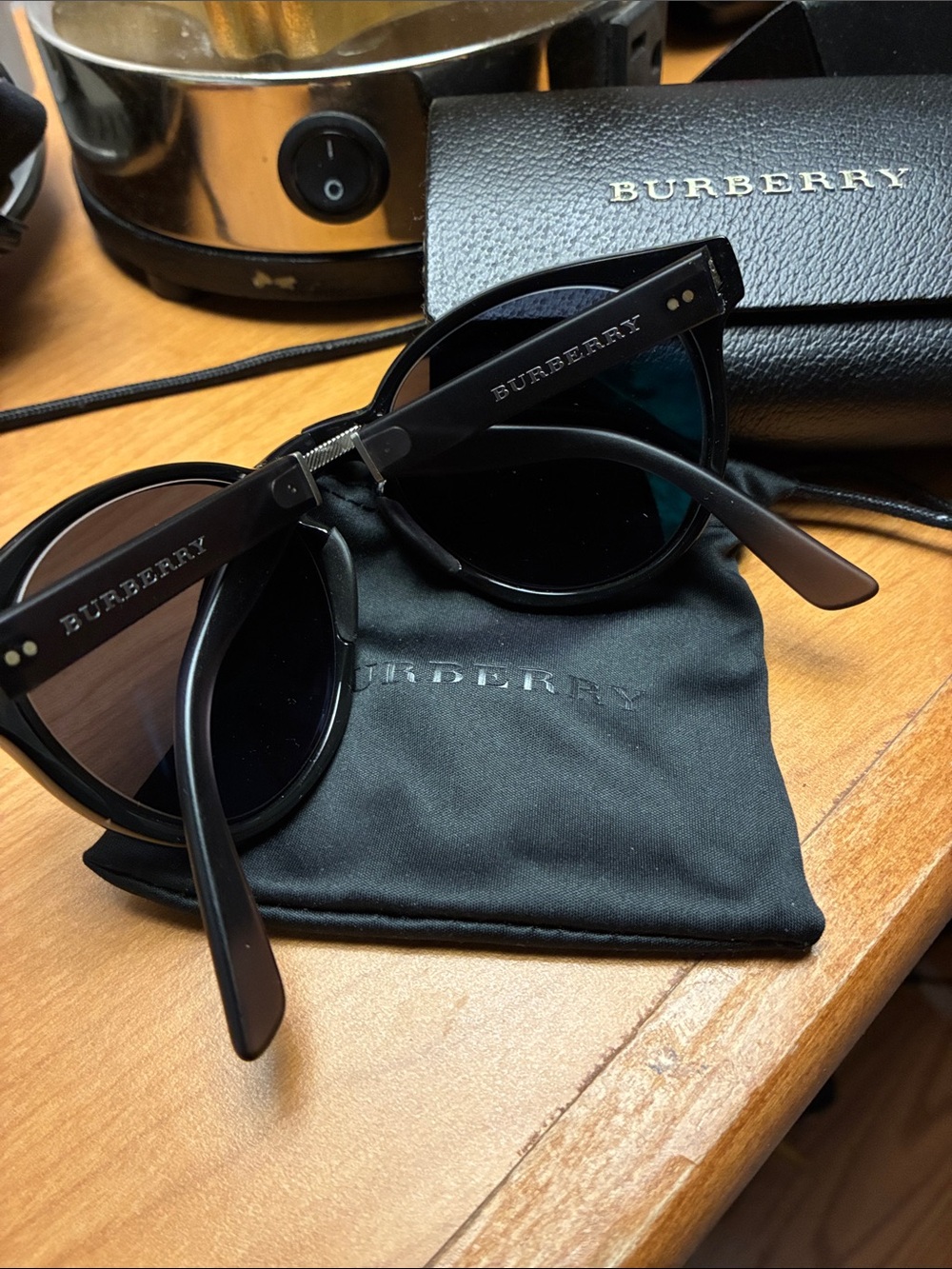 Burberry Matte Black Round Frame Sunglasses